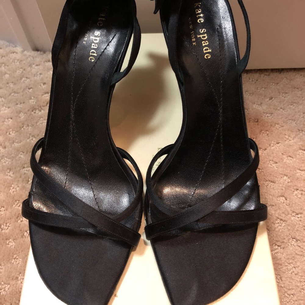 Kate spade black satin snow slingback heels